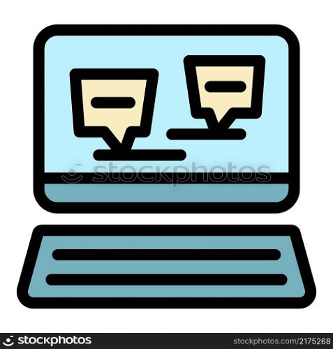 Laptop chat icon. Outline laptop chat vector icon color flat isolated. Laptop chat icon color outline vector