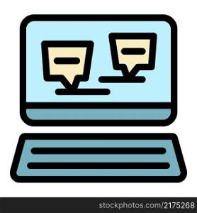 Laptop chat icon. Outline laptop chat vector icon color flat isolated. Laptop chat icon color outline vector