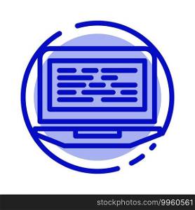 Laptop, Coding, Code, Screen, Computer Blue Dotted Line Line Icon