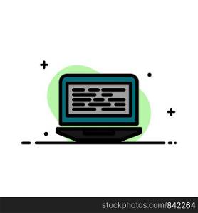 Laptop, Coding, Code, Screen, Computer Business Flat Line Filled Icon Vector Banner Template