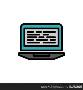 Laptop, Coding, Code, Screen, Computer  Flat Color Icon. Vector icon banner Template