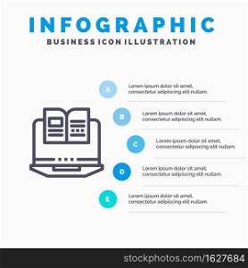 Laptop, Computer, Book, Hardware Blue Infographics Template 5 Steps. Vector Line Icon template