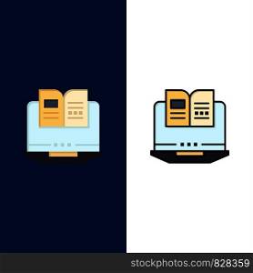 Laptop, Computer, Book, Hardware Icons. Flat and Line Filled Icon Set Vector Blue Background