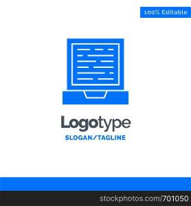 Laptop, Computer, Design Blue Solid Logo Template. Place for Tagline