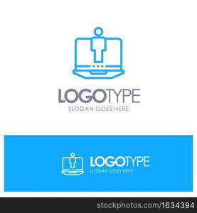 Laptop, Computer, Hardware, Service Blue Outline Logo Place for Tagline