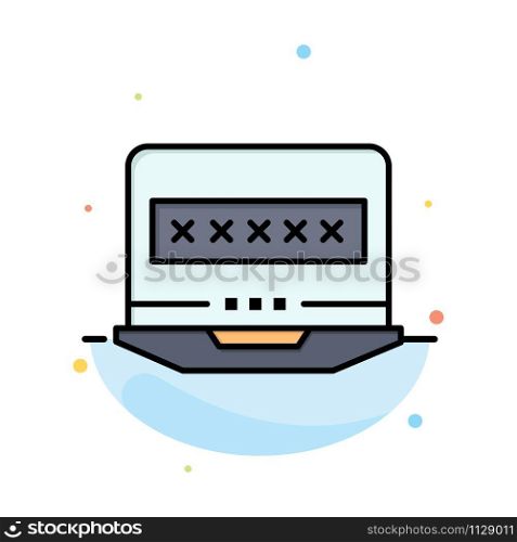 Laptop, Computer, Lock, Security Abstract Flat Color Icon Template