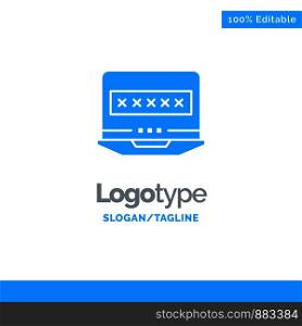Laptop, Computer, Lock, Security Blue Solid Logo Template. Place for Tagline