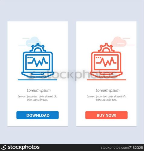 Laptop, Computer, Setting, Computing Blue and Red Download and Buy Now web Widget Card Template