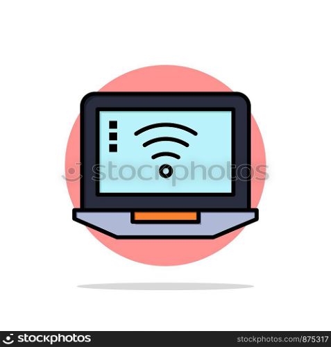 Laptop, Computer, Signal, Wifi Abstract Circle Background Flat color Icon