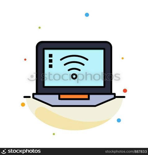 Laptop, Computer, Signal, Wifi Abstract Flat Color Icon Template