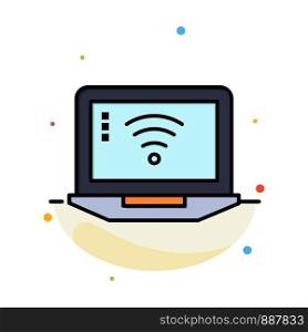 Laptop, Computer, Signal, Wifi Abstract Flat Color Icon Template