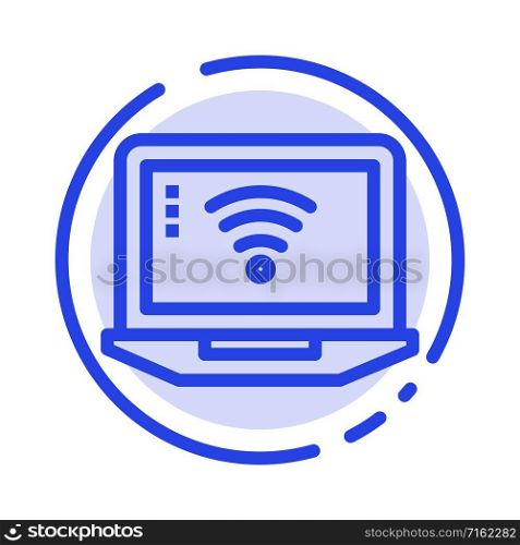 Laptop, Computer, Signal, Wifi Blue Dotted Line Line Icon