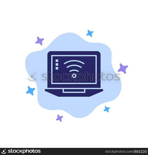 Laptop, Computer, Signal, Wifi Blue Icon on Abstract Cloud Background