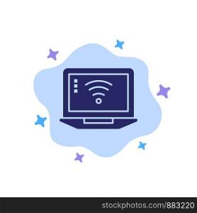 Laptop, Computer, Signal, Wifi Blue Icon on Abstract Cloud Background