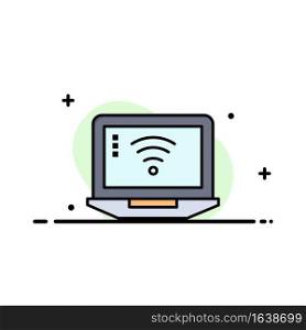 Laptop, Computer, Signal, Wifi Business Logo Template. Flat Color