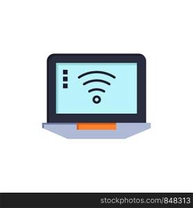 Laptop, Computer, Signal, Wifi Flat Color Icon. Vector icon banner Template