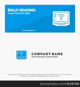 Laptop, Computer, Signal, Wifi SOlid Icon Website Banner and Business Logo Template