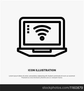 Laptop, Computer, Signal, Wifi Vector Line Icon