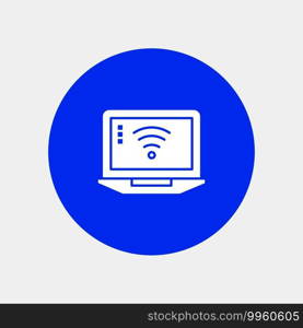 Laptop, Computer, Signal, Wifi white glyph icon