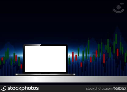 Laptop computer with stock market background vector illustration