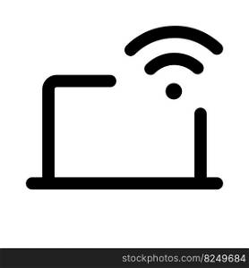 Laptop connects to the internet via Wi-Fi network.