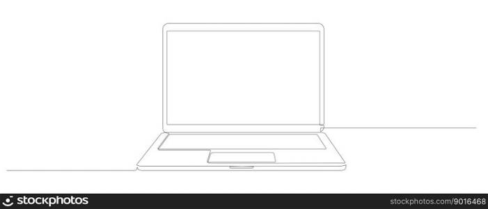 Laptop continuous line drawing. Open computer linear gadget. Vector illustration isolated on white.. Laptop continuous line drawing.
