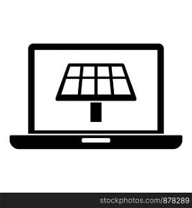 Laptop control solar panel icon. Simple illustration of laptop control solar panel vector icon for web design isolated on white background. Laptop control solar panel icon, simple style