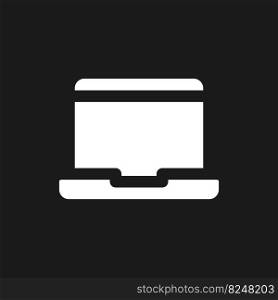 Laptop dark mode glyph ui icon. Device for school and college student. User interface design. White silhouette symbol on black space. Solid pictogram for web, mobile. Vector isolated illustration. Laptop dark mode glyph ui icon