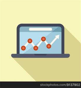 Laptop data chart icon flat vector. Business research. Study report. Laptop data chart icon flat vector. Business research
