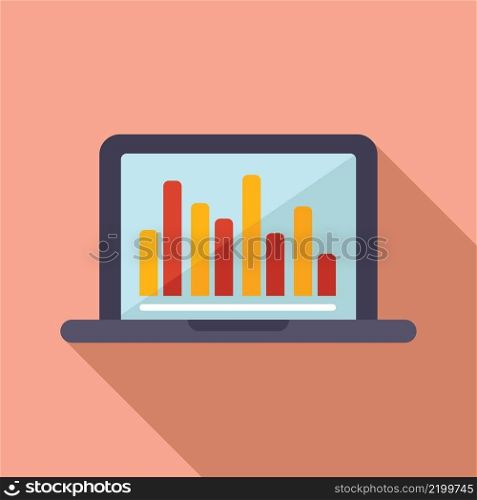 Laptop data graph icon flat vector. Web online media. Social seo. Laptop data graph icon flat vector. Web online media
