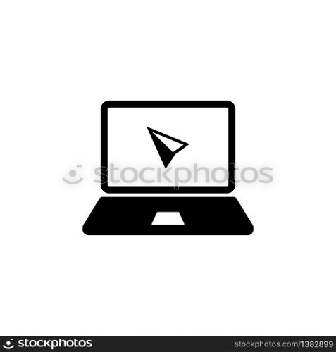 Laptop, desktop, computer icon with cursor or mouse pointe in black simple design on an isolated background. EPS 10 vector. Laptop, desktop, computer icon with cursor or mouse pointe in black simple design on an isolated background. EPS 10 vector.