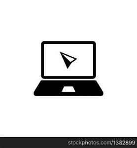 Laptop, desktop, computer icon with cursor or mouse pointe in black simple design on an isolated background. EPS 10 vector. Laptop, desktop, computer icon with cursor or mouse pointe in black simple design on an isolated background. EPS 10 vector.