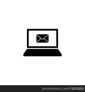 Laptop, desktop, computer icon with message, email, amail or letter in black simple design on an isolated background. EPS 10 vector. Laptop, desktop, computer icon with message, email, amail or letter in black simple design on an isolated background. EPS 10 vector.