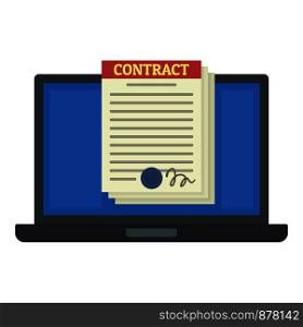 Laptop digital contract icon. Flat illustration of laptop digital contract vector icon for web design. Laptop digital contract icon, flat style