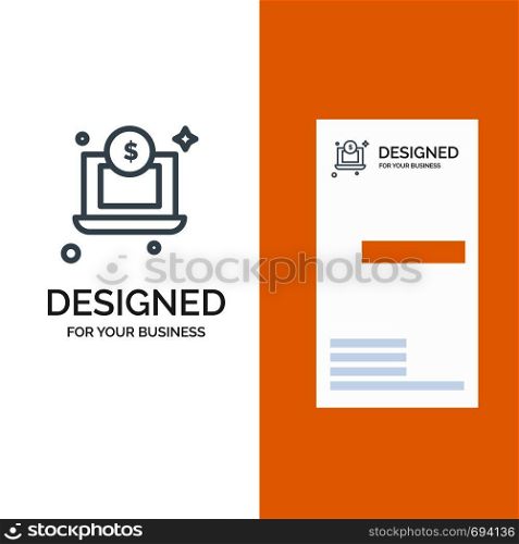 Laptop, Dollar, Money Grey Logo Design and Business Card Template