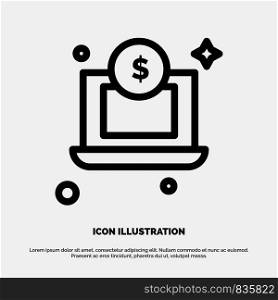 Laptop, Dollar, Money Line Icon Vector