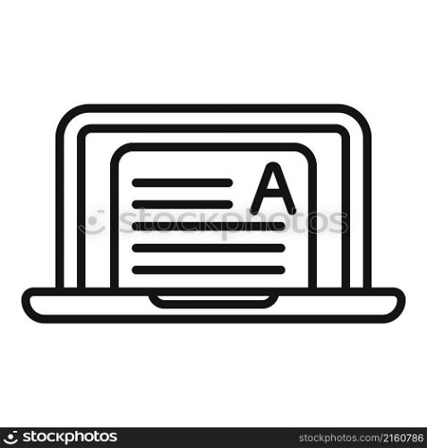 Laptop exam icon outline vector. Work test. Thesis book. Laptop exam icon outline vector. Work test