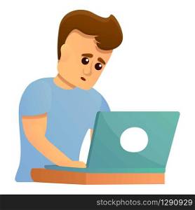 Laptop exam preparing icon. Cartoon of laptop exam preparing vector icon for web design isolated on white background. Laptop exam preparing icon, cartoon style