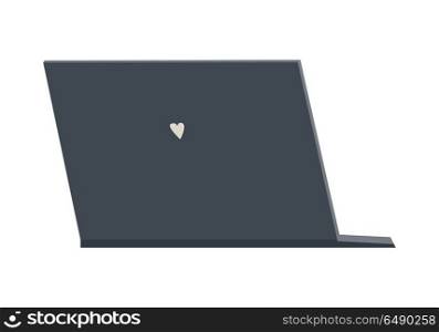 Laptop Flat Icon. Black laptop flat icon. Laptop back view. Concept of IT communication, e-learning, internet network, online service. Isolated object on white background. Vector illustration.