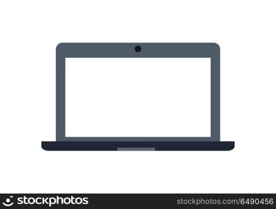Laptop Flat Icon. Gray laptop flat icon. Laptop flat icon with blank white screen. Laptop in front. Concept of IT communication, e-learning, internet network. Isolated object on white background. Vector illustration.