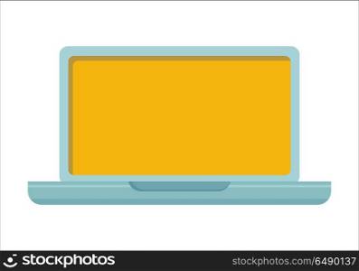 Laptop Flat Icon. Laptop flat icon. Laptop flat icon with blank display. Laptop with yellow screen. Concept of IT communication, e-learning, internet network. Isolated object on white background. Vector illustration.
