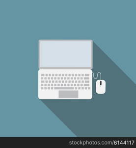 Laptop Flat Icon with Long Shadow, Vector Illustration Eps10