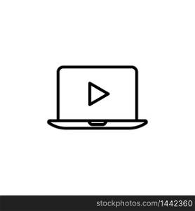 Laptop flat vector icon with play button computer symbol isolated illustration concept.