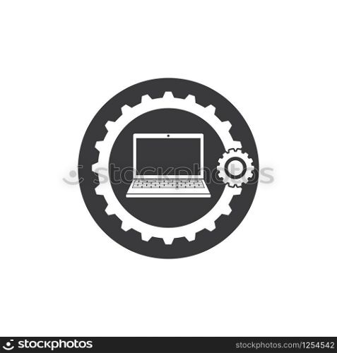laptop gear logo icon vector illustration design
