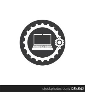 laptop gear logo icon vector illustration design