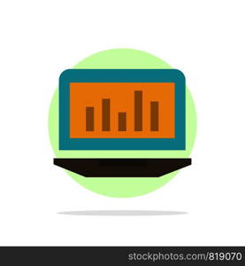 Laptop, Graph, Analytics, Monitoring, Statistics Abstract Circle Background Flat color Icon