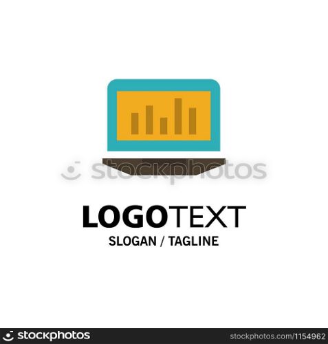 Laptop, Graph, Analytics, Monitoring, Statistics Business Logo Template. Flat Color