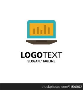 Laptop, Graph, Analytics, Monitoring, Statistics Business Logo Template. Flat Color