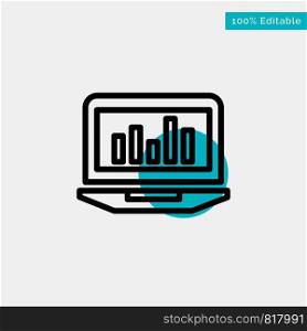 Laptop, Graph, Analytics, Monitoring, Statistics turquoise highlight circle point Vector icon