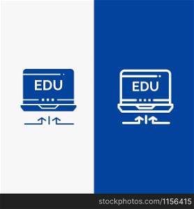 Laptop, Hardware, Arrow, Education Line and Glyph Solid icon Blue banner